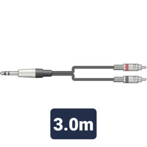 Audio Leads 6.3mm TRS Jack Plug - 2 x RCA Plugs (3m)